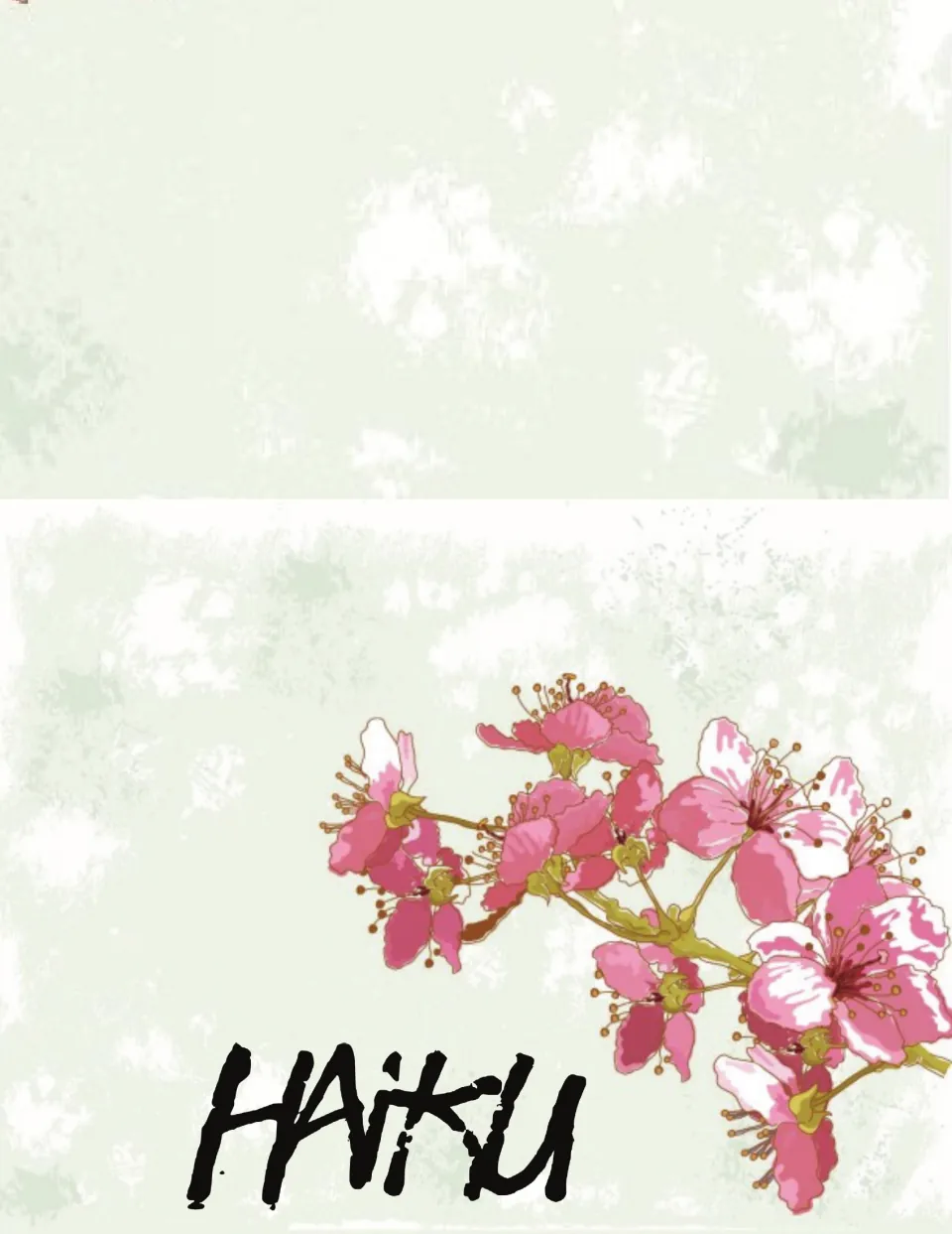 Haiku display page titled 'HAIKU' with pink cherry blossoms, for showing a favorite haiku from Activity 1