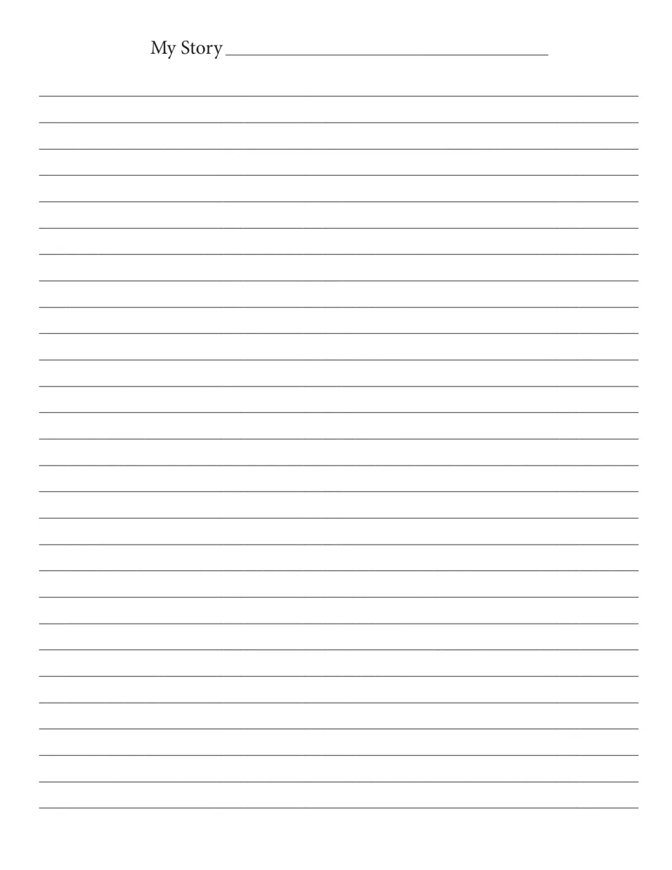 First short story writing page, headed 'My Story' with a blank for the story title