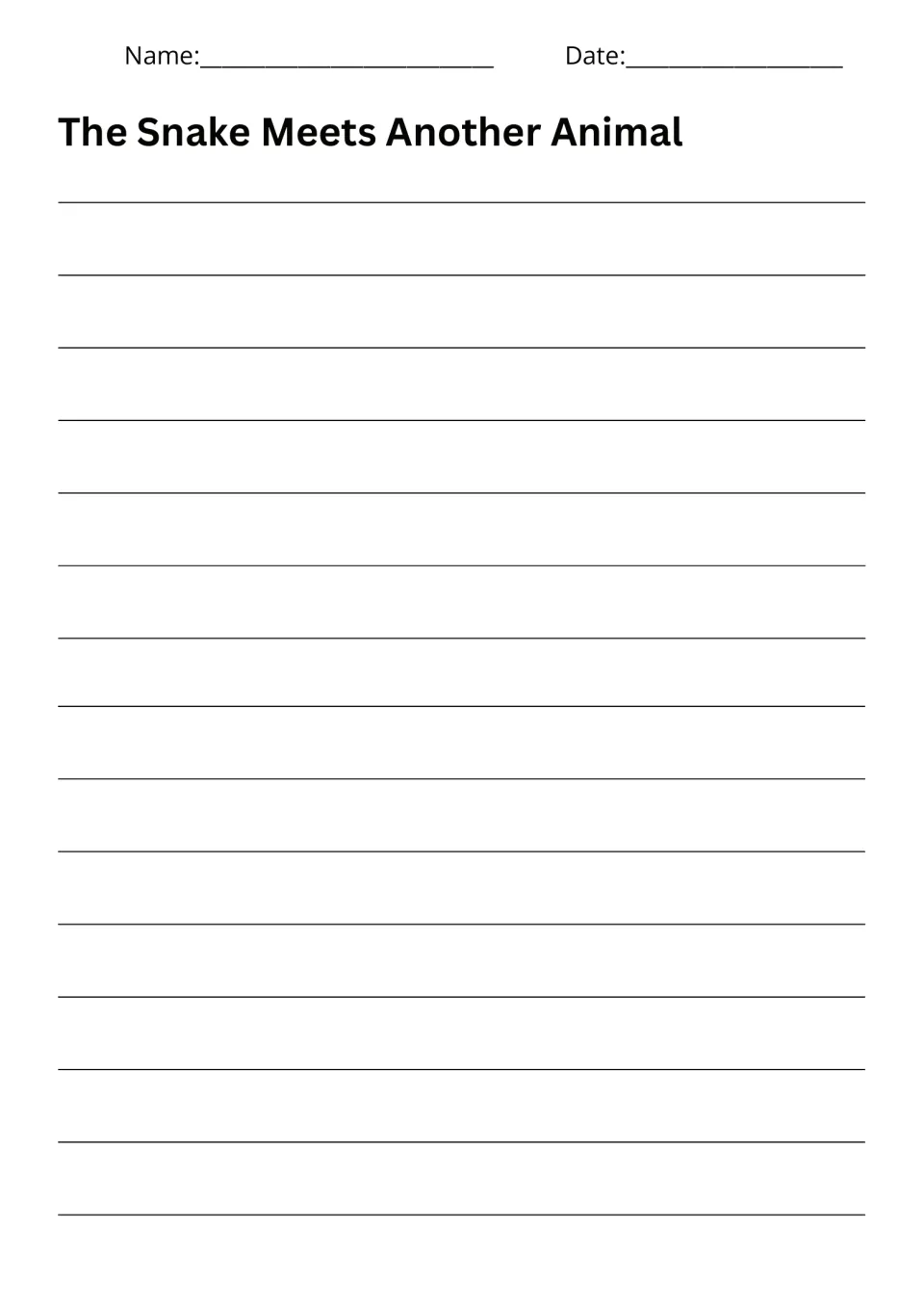 Writing response page for The Snake Meets Another Animal, for a story about the snake's jungle encounter