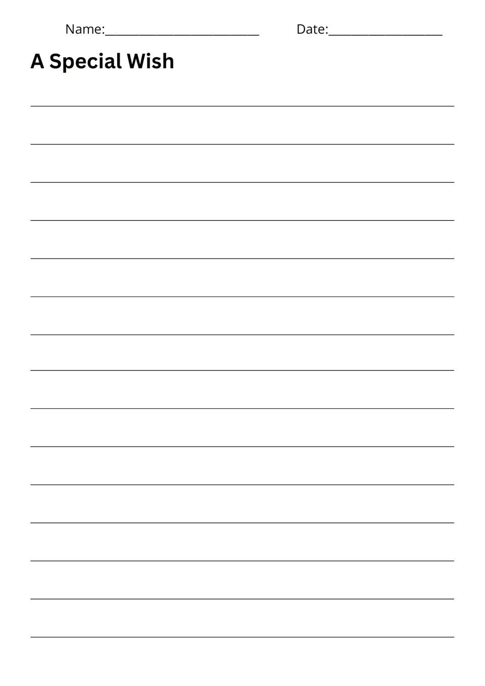 A Special Wish writing page provides space for students to write a story about a magical birthday cake