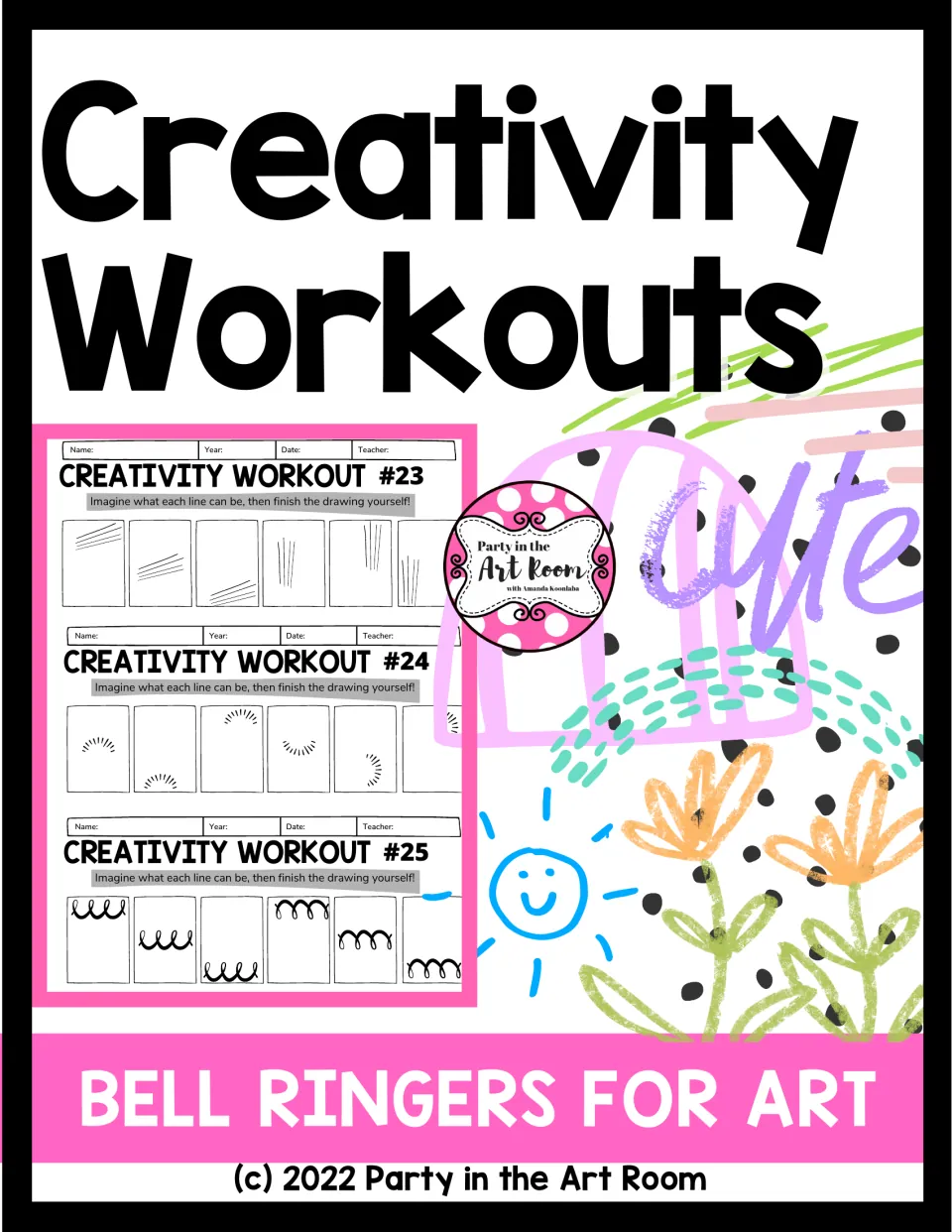 Creativity Workouts, Bell Ringers for Art cover showing workouts #23 to #25, turning starter lines into drawings