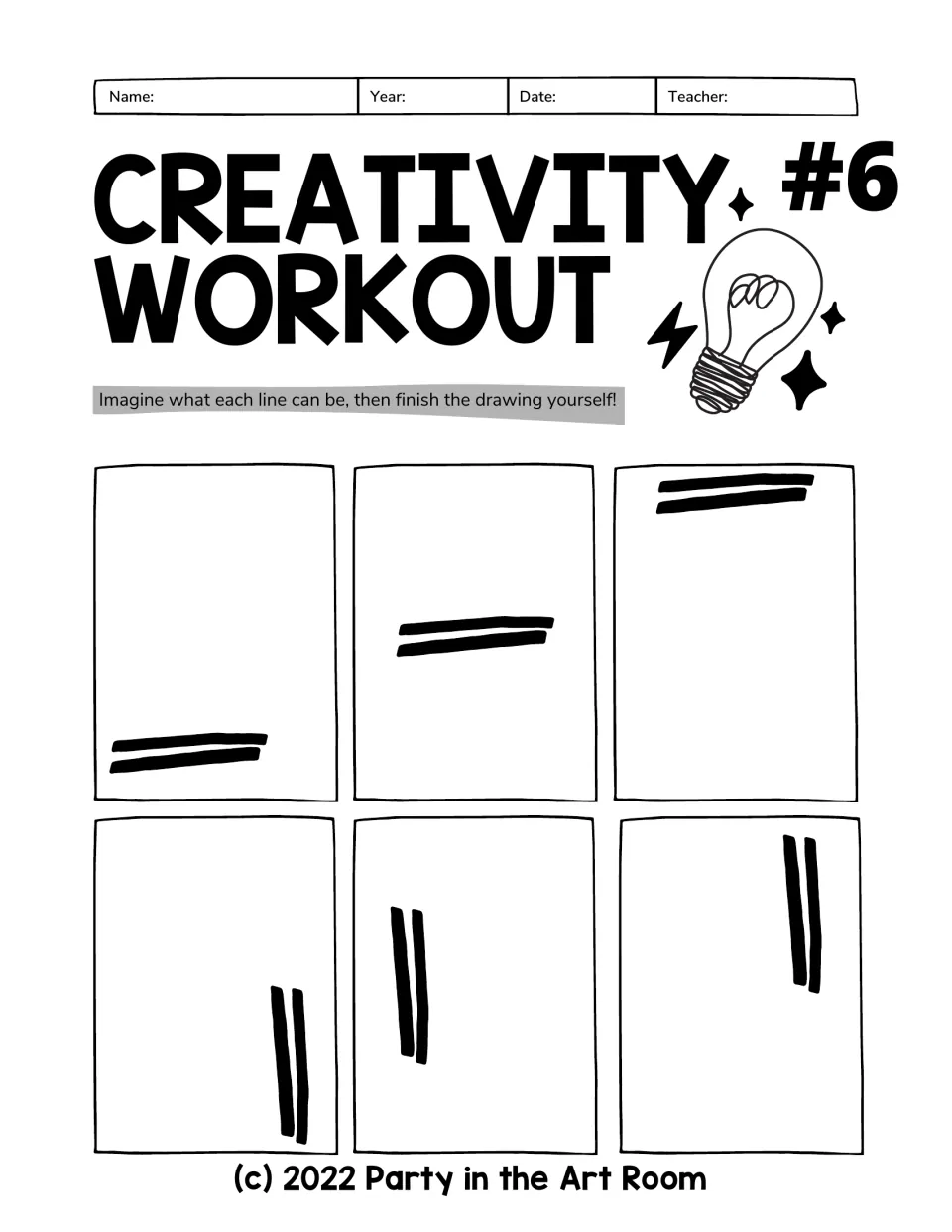 Creativity Workout #6: students imagine what pairs of bold parallel bars, set flat or upright, could become and draw it