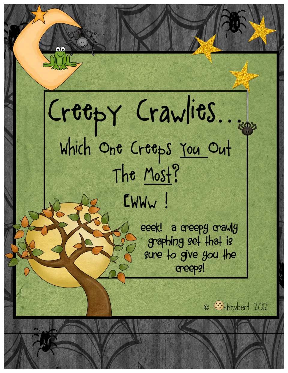 Cover of the graphing set asking which creepy crawly creeps students out the most, introducing the voting theme
