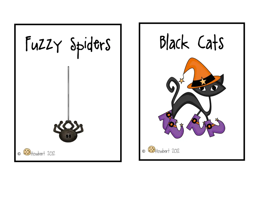 Voting-category cards 1–2 of four: Fuzzy Spiders and Black Cats, illustrated with a spider and a costumed cat