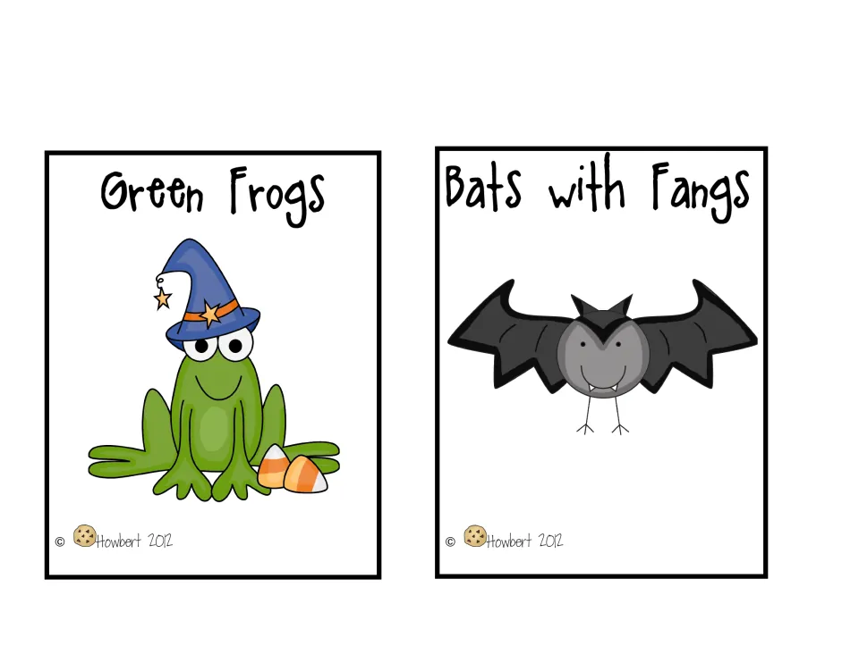 Voting-category cards 3–4 of four: Green Frogs and Bats with Fangs, illustrated with a frog and a fanged bat