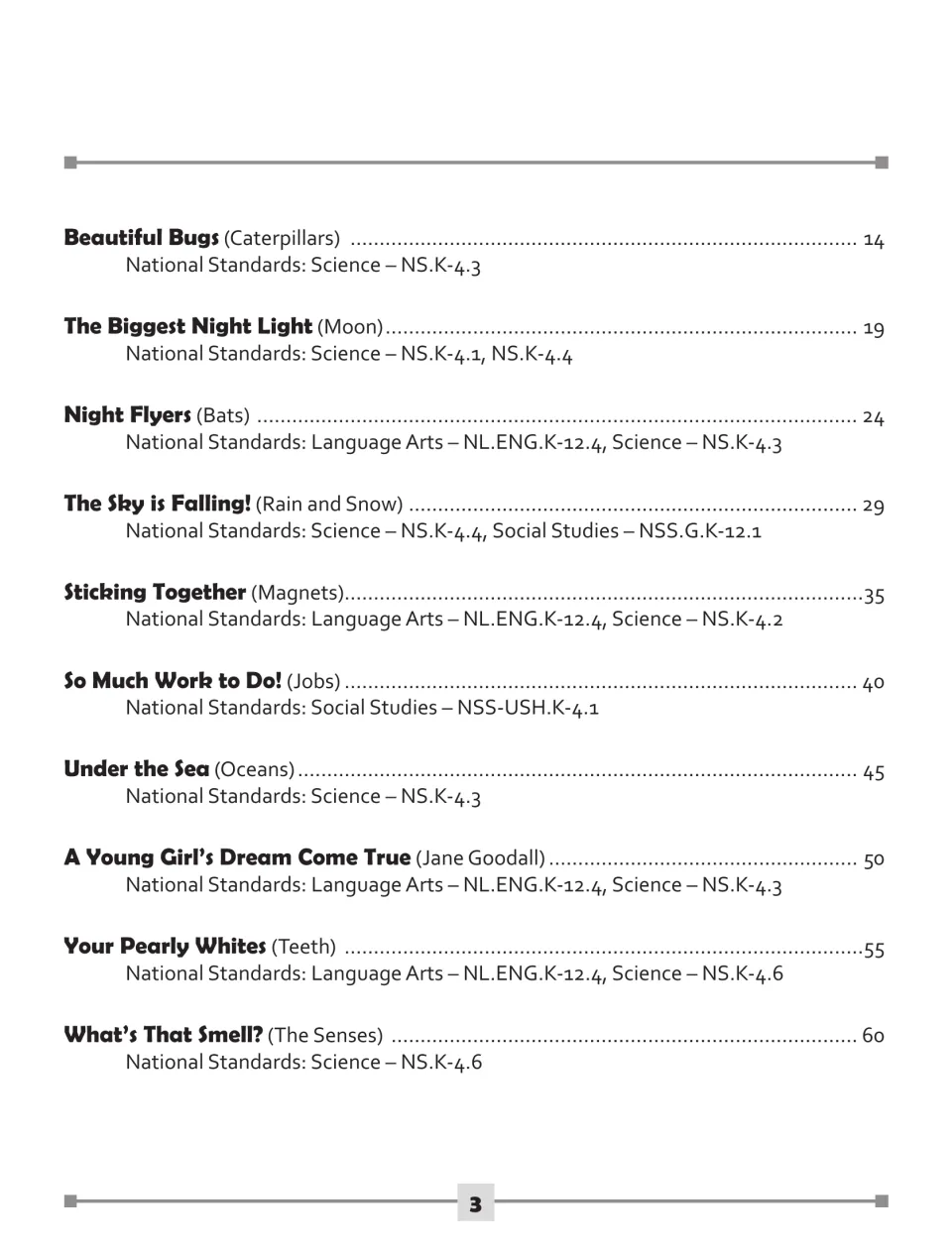 Contents continued: ten articles on caterpillars, the Moon, bats, rain and snow, magnets, jobs, and four more topics
