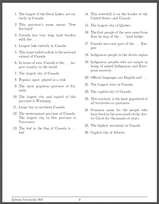 Crossword Puzzle about Canada – sample page 2