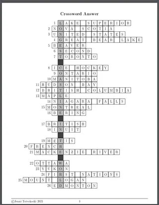 Crossword Puzzle about Canada – sample page 3