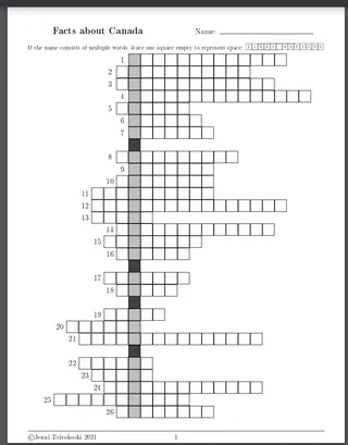 Crossword Puzzle about Canada – sample page 4