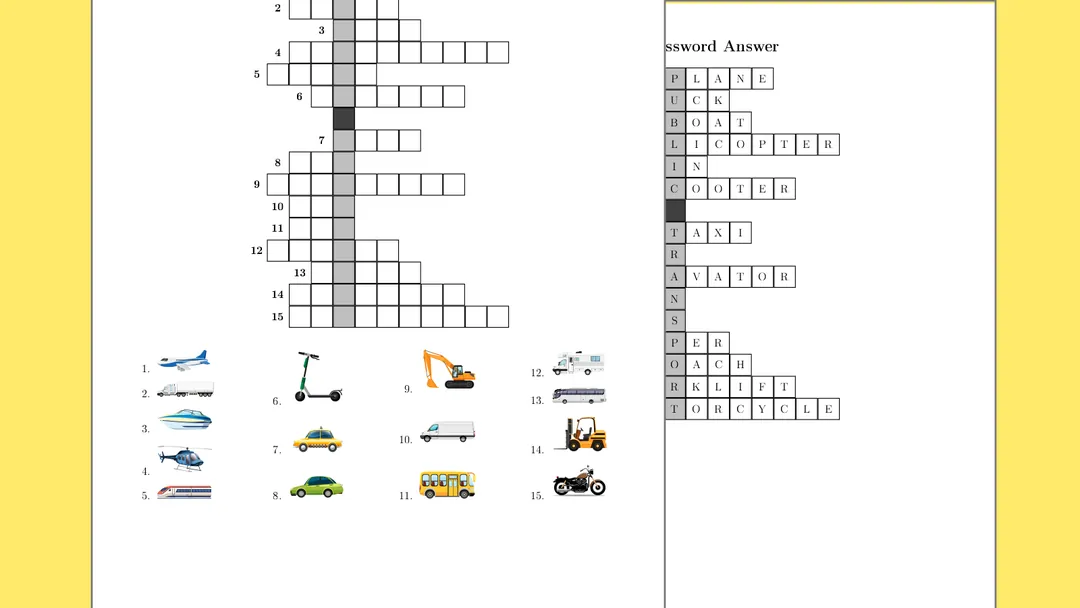 Crossword Puzzle about Vehicles – cover