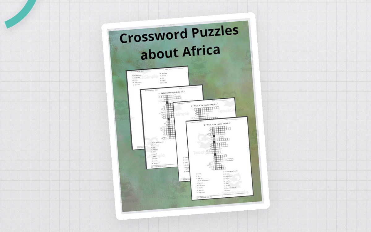 Crossword Puzzles about Africa cover with three sample numbered crossword-grid pages