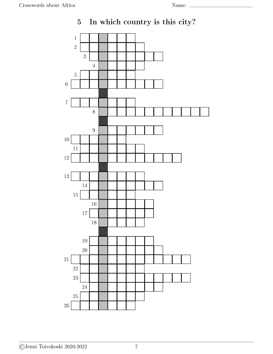 City-to-country crossword 5: 26 answers where students enter the country for each African city on the clue page