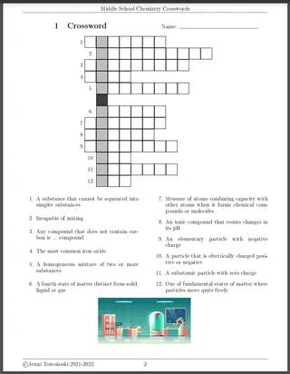 Crossword Puzzles about Middle School Chemistry – sample page 2