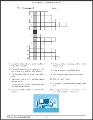 Crossword Puzzles about Middle School Chemistry – sample page 3