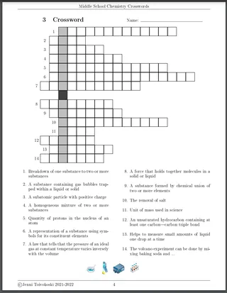 Crossword Puzzles about Middle School Chemistry – sample page 4