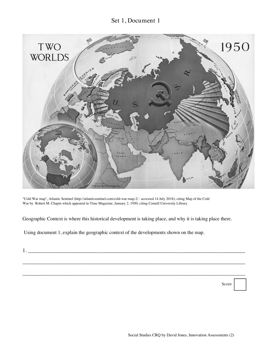 Cold War geographic context: students use the 1950 Two Worlds map of the USSR and its neighbors to explain where and why