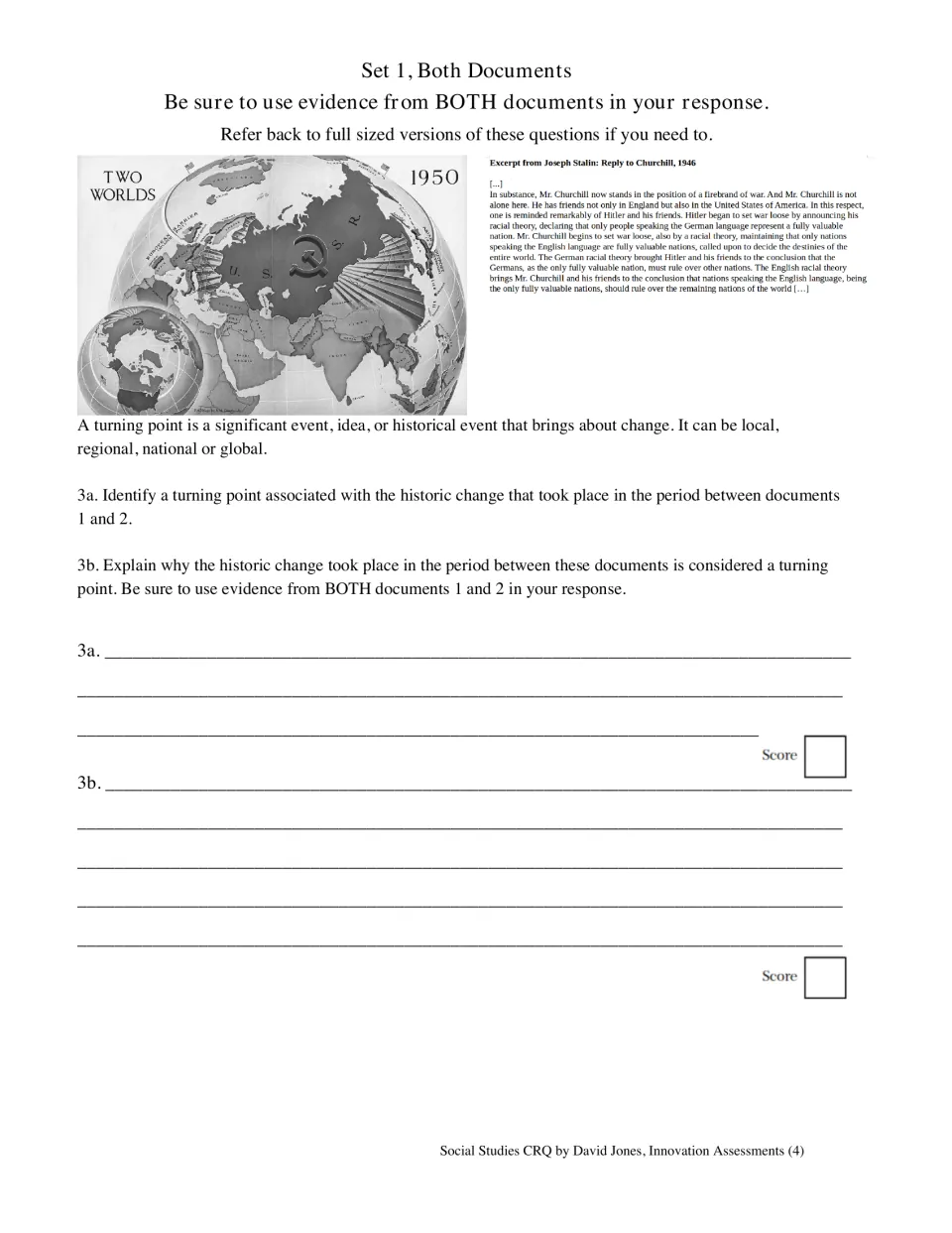 Cold War turning point: students use the 1950 map and Stalin's reply to identify and explain a turning point between them