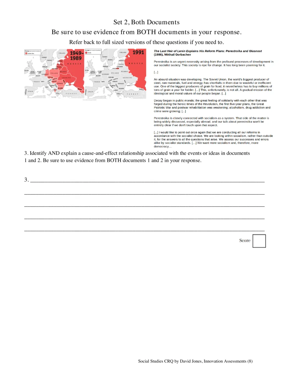 Perestroika cause and effect: students use the Eastern bloc maps and Gorbachev's excerpt to explain one cause-effect link