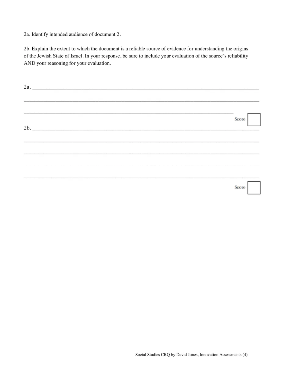 Balfour Declaration sourcing questions: students identify the intended audience and judge reliability on Israel's origins