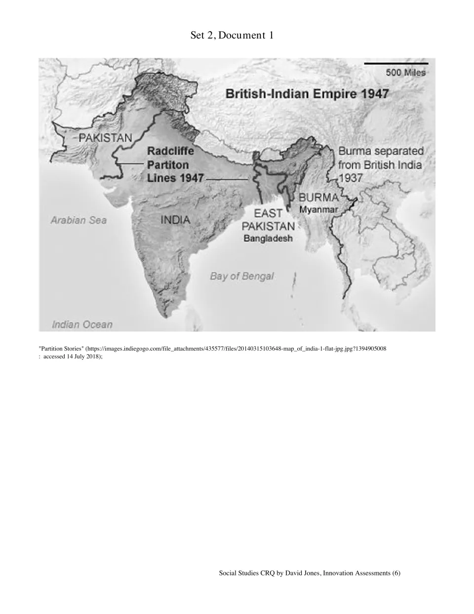 1947 partition map of the British-Indian Empire: Radcliffe lines between India, Pakistan and East Pakistan (Bangladesh)