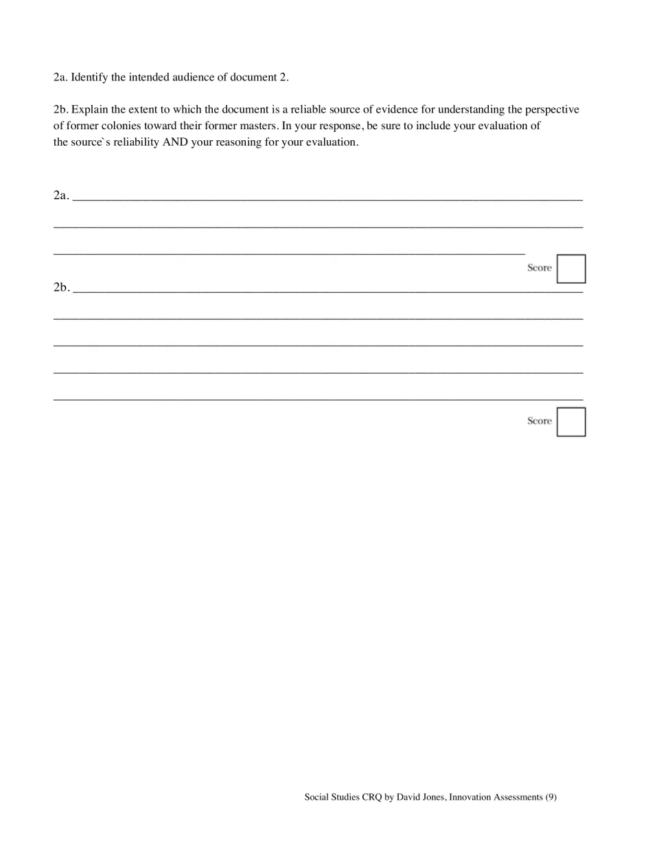 Sadat speech sourcing questions: students name the intended audience and judge reliability on former colonies' views