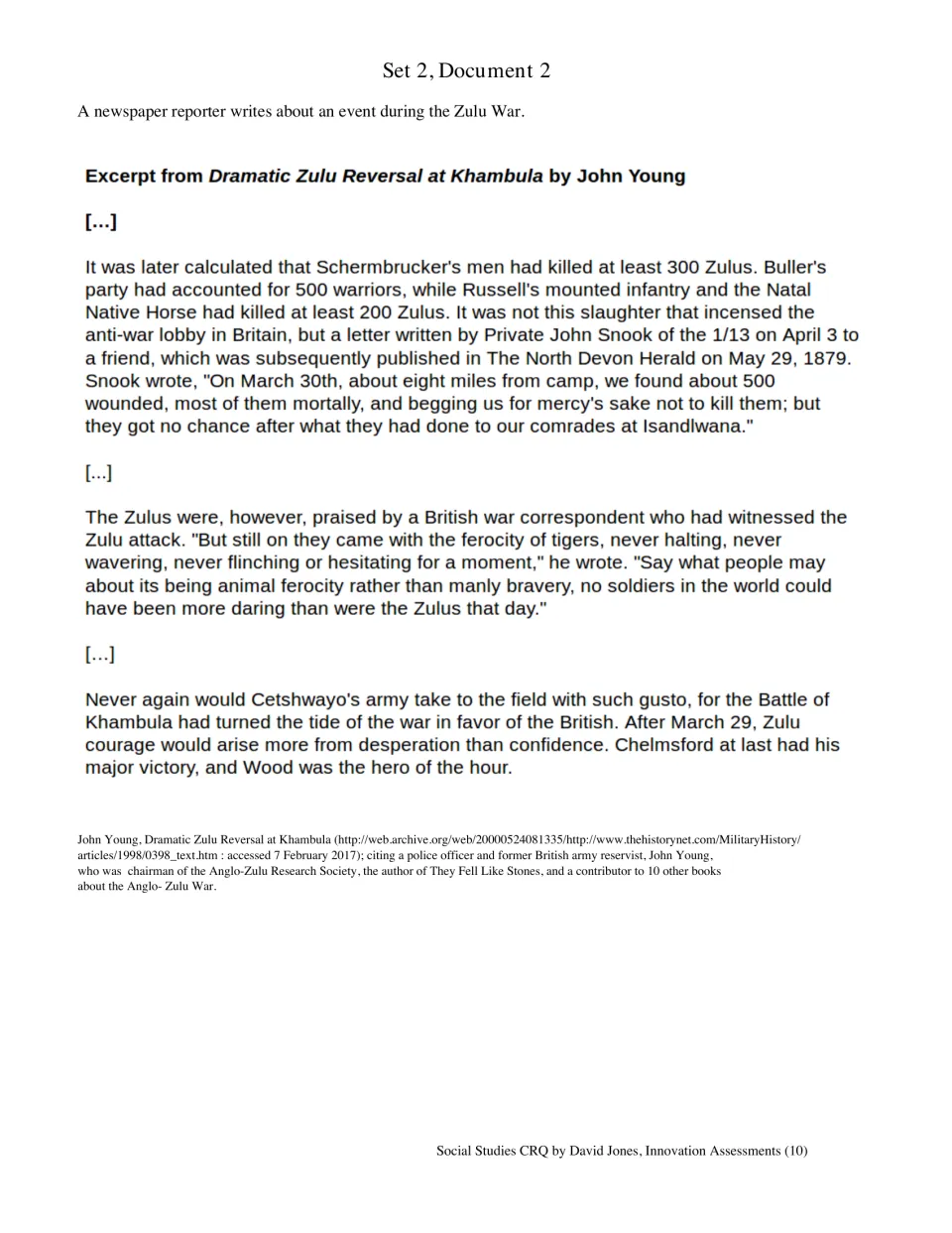 Zulu War excerpt from Dramatic Zulu Reversal at Khambula, with a soldier's letter and a correspondent's account
