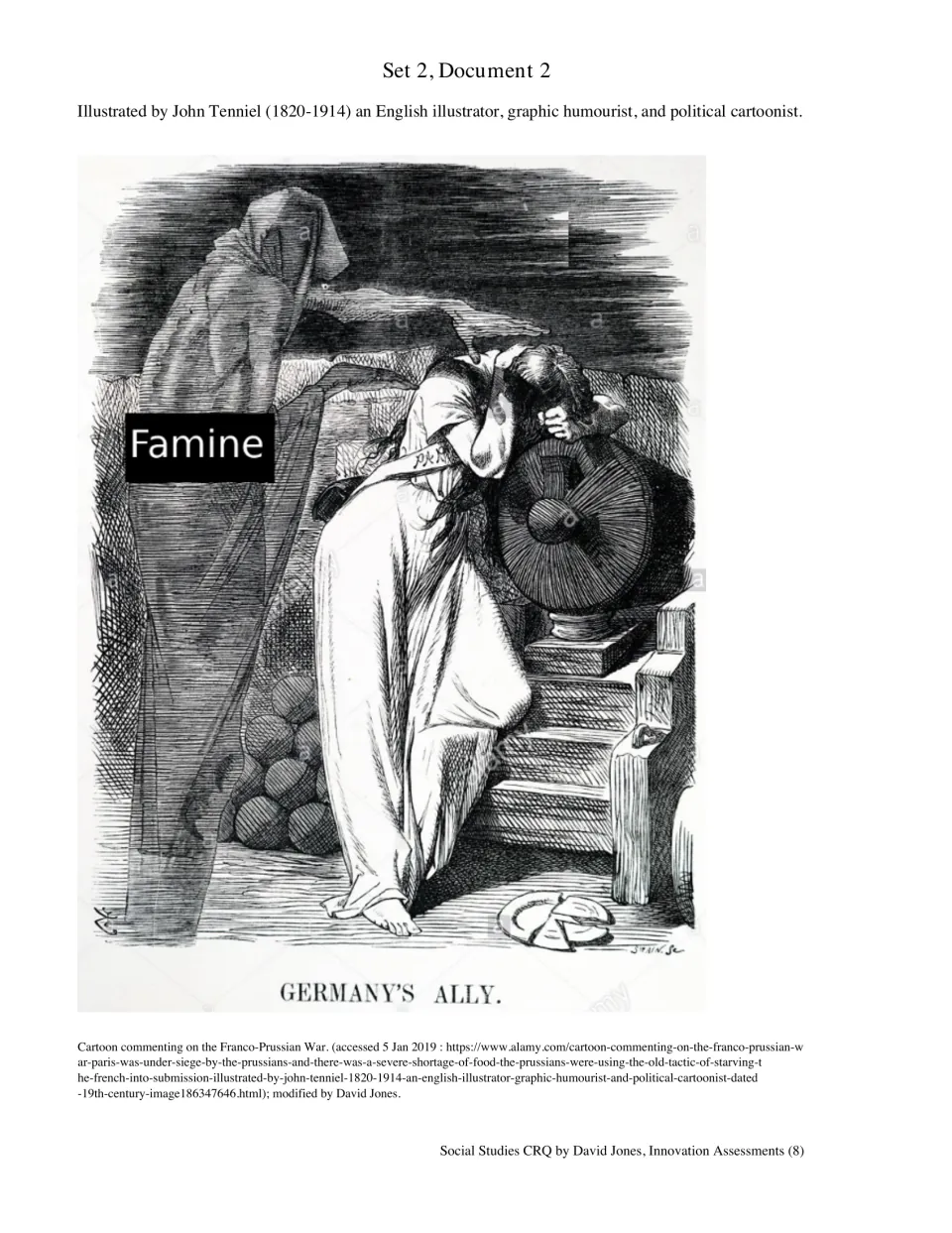 Set 2, Document 2: John Tenniel's cartoon 'Germany's Ally' shows Famine looming over a grieving figure
