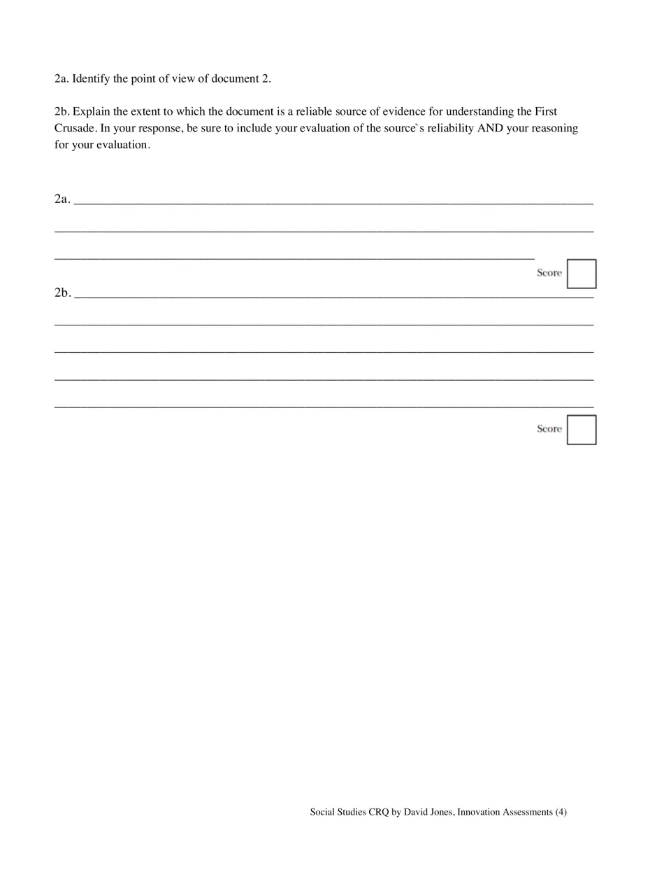 First Crusade sourcing questions: students identify the point of view of Document 2 and judge its reliability