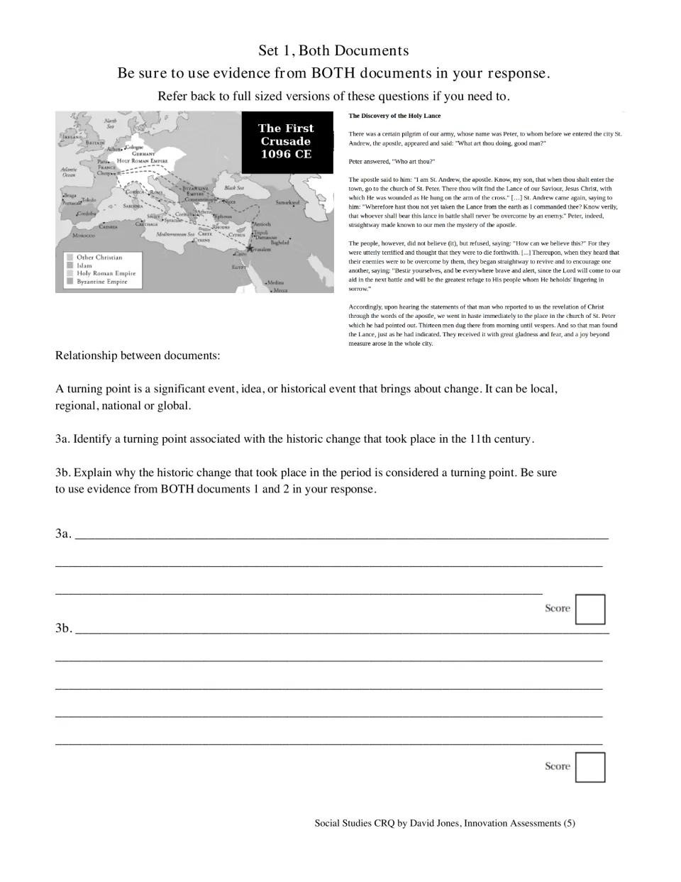 Turning point question on the 11th century: students use the Crusade map and Holy Lance excerpt as evidence