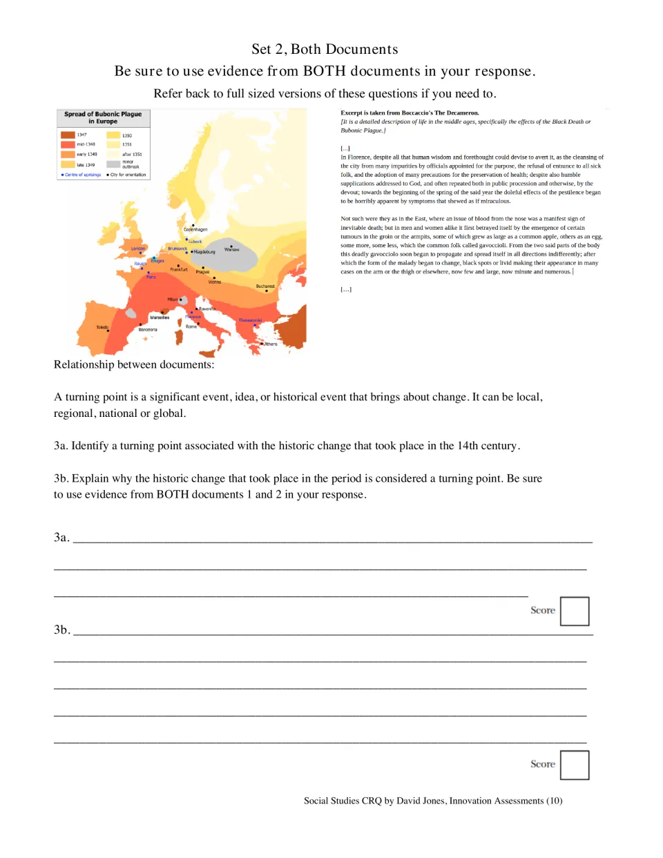Turning point question on the 14th century: students combine the plague spread map and Decameron excerpt as evidence