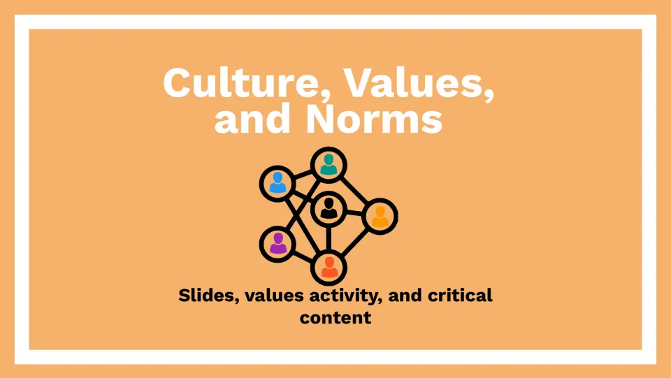 Cover of Culture, Values, and Norms, introducing slides, a values activity, and critical content