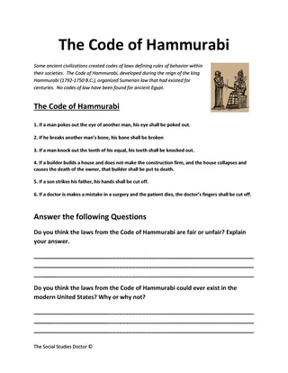 Cuneiform and the Code of Hammurabi | Ancient History Worksheets – preview