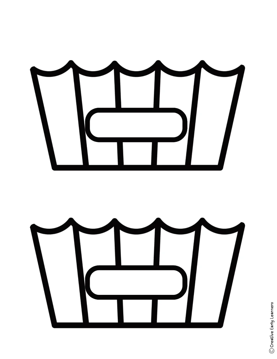 Two outlined cupcake liner cut-out pieces, each with a blank name label for students to color and write their name on