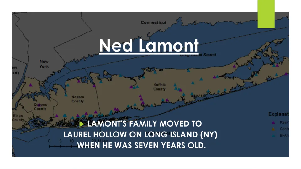 Biography slide 6: Lamont's family moved to Laurel Hollow on Long Island, New York, when he was seven.