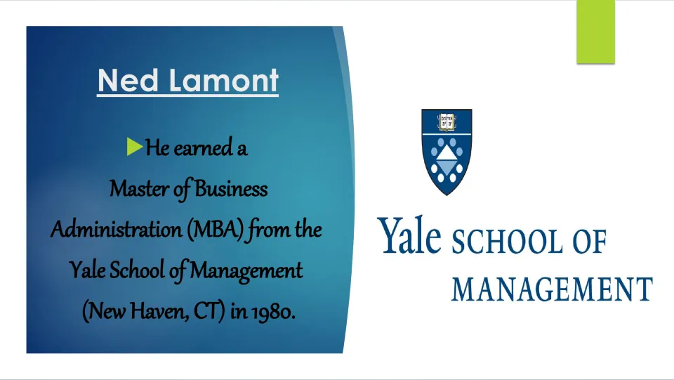 Biography slide 9: Lamont earned a Master of Business Administration from Yale School of Management in 1980.