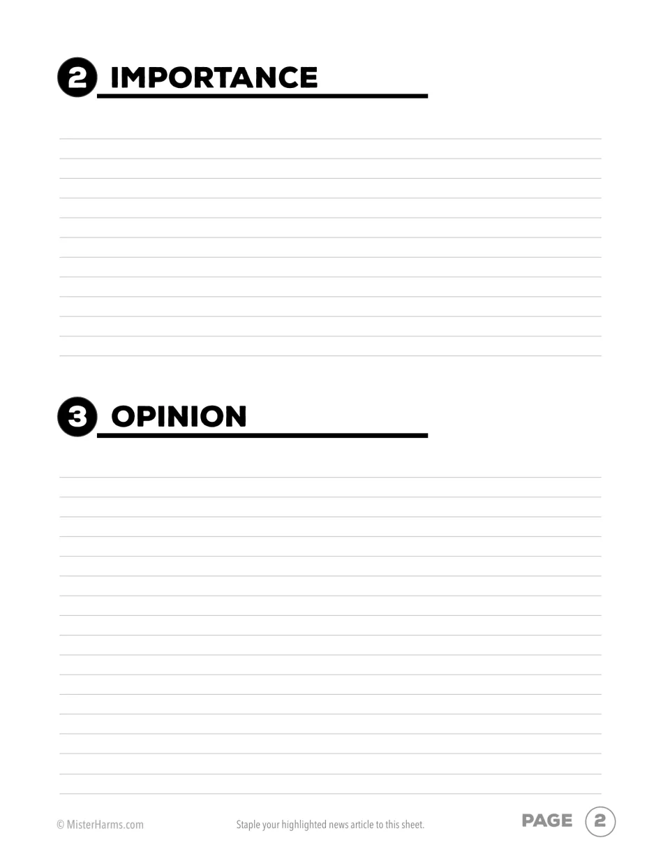 News response sheet, part 2: students explain why the event matters and write an opinion backed by article facts