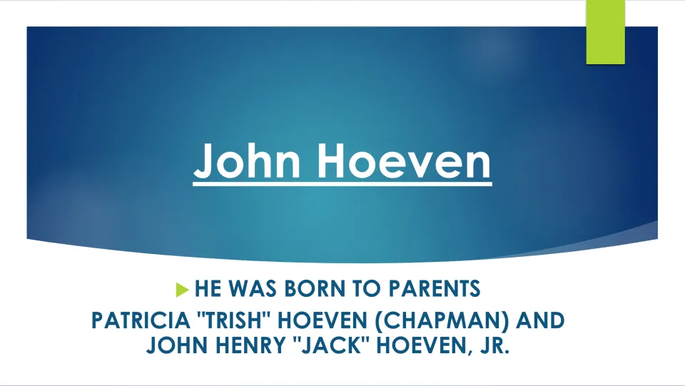 Biography slide naming John Hoeven's parents, Patricia “Trish” Hoeven (Chapman) and John Henry “Jack” Hoeven, Jr.