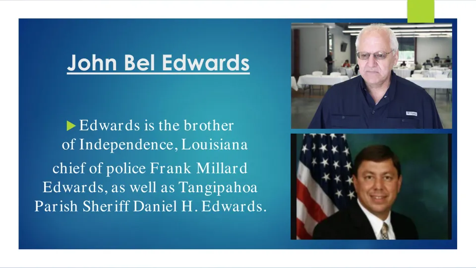 Biography slide identifying Edwards's brothers Frank Millard Edwards and Daniel H. Edwards as law officers