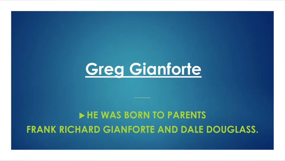 Biography slide naming Greg Gianforte’s parents as Frank Richard Gianforte and Dale Douglass