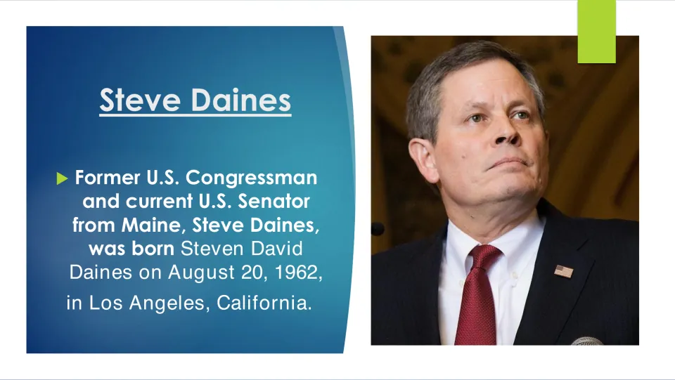 Biography slide introducing Steven David Daines and giving his birth as August 20, 1962, in Los Angeles
