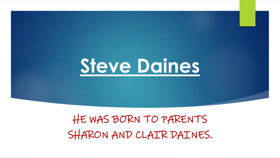 Family background slide in the Steve Daines biography naming his parents as Sharon and Clair Daines