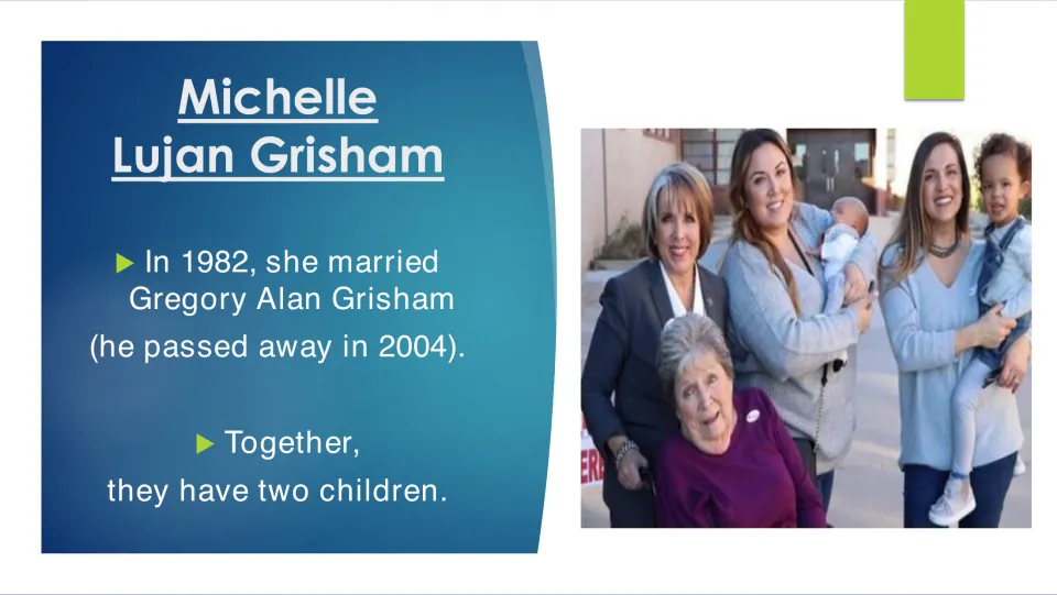 Biography slide on Grisham’s 1982 marriage to Gregory Alan Grisham, his death in 2004, and their two children