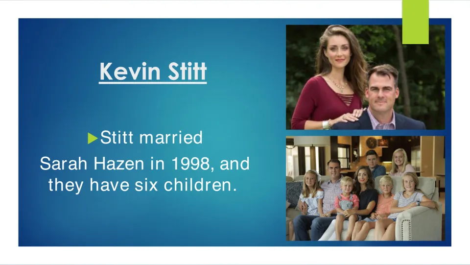 Biography slide 8: Stitt's marriage to Sarah Hazen in 1998 and their six children, shown with family photos