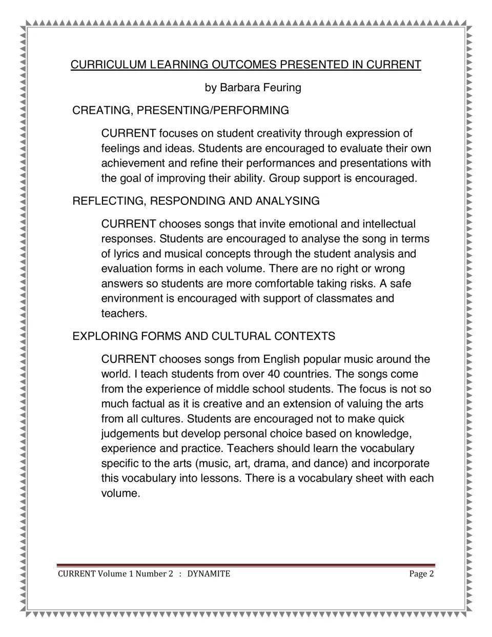 Curriculum outcomes overview: creating and performing, reflecting and analysing, and exploring forms and cultural contexts