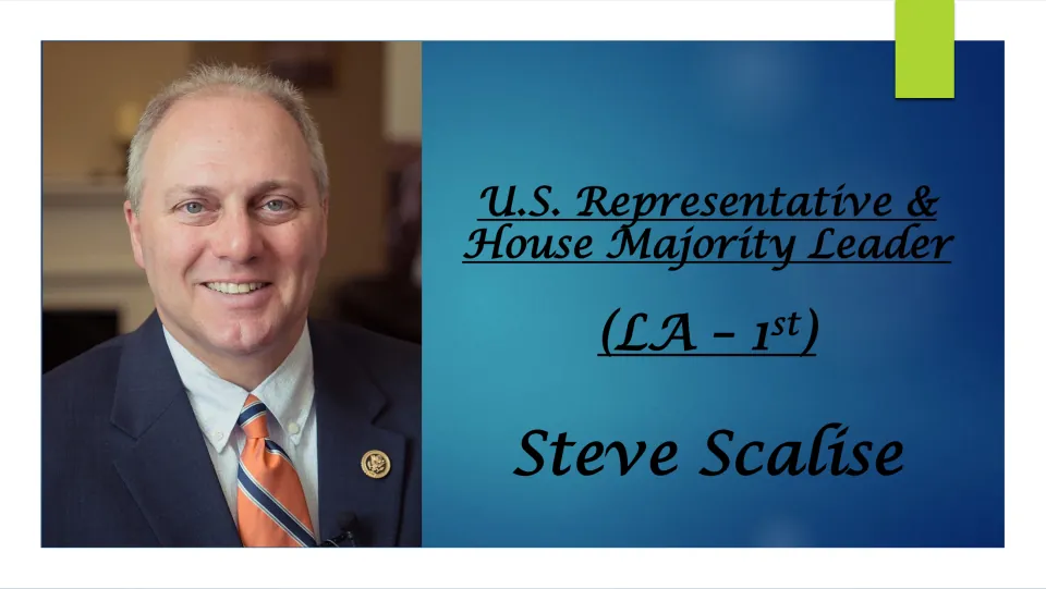 Biography cover introducing Steve Scalise as U.S. representative for Louisiana and House majority leader