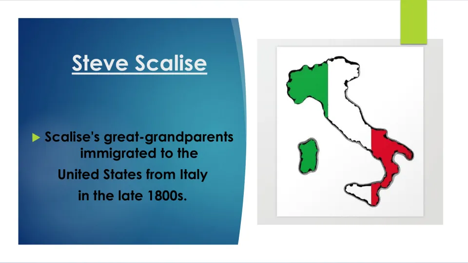 Biography slide tracing Scalise's great-grandparents' immigration from Italy to the U.S. in the late 1800s