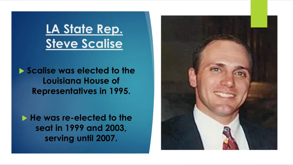 Political career slide on Scalise's Louisiana House election in 1995 and reelections in 1999 and 2003