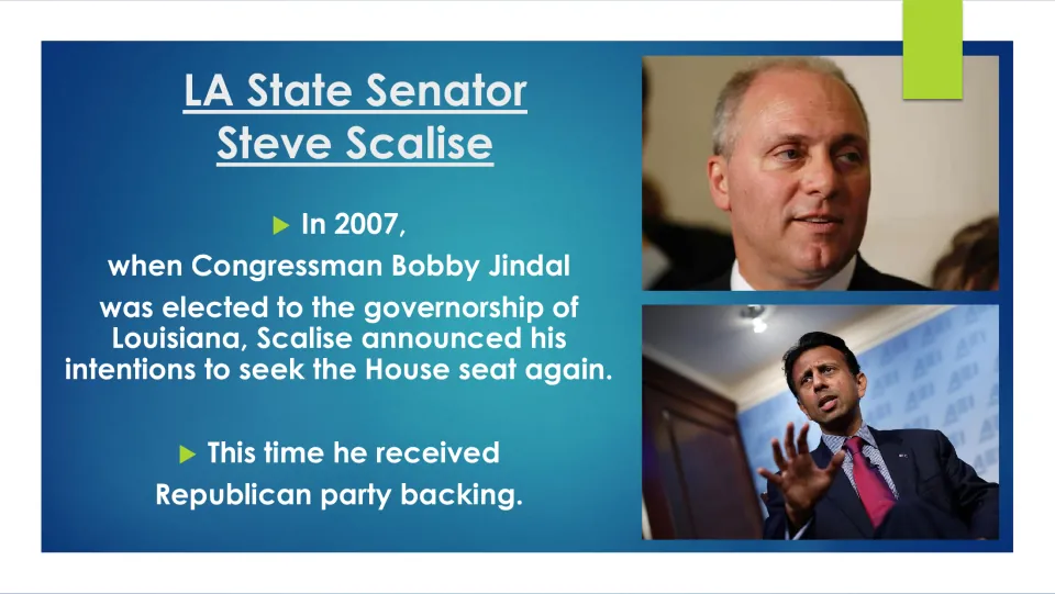 Political career slide on Scalise's renewed House bid after Jindal's 2007 election as Louisiana governor