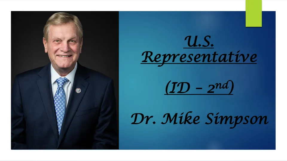 Biography presentation cover introducing Dr. Mike Simpson as U.S. representative for Idaho's 2nd district