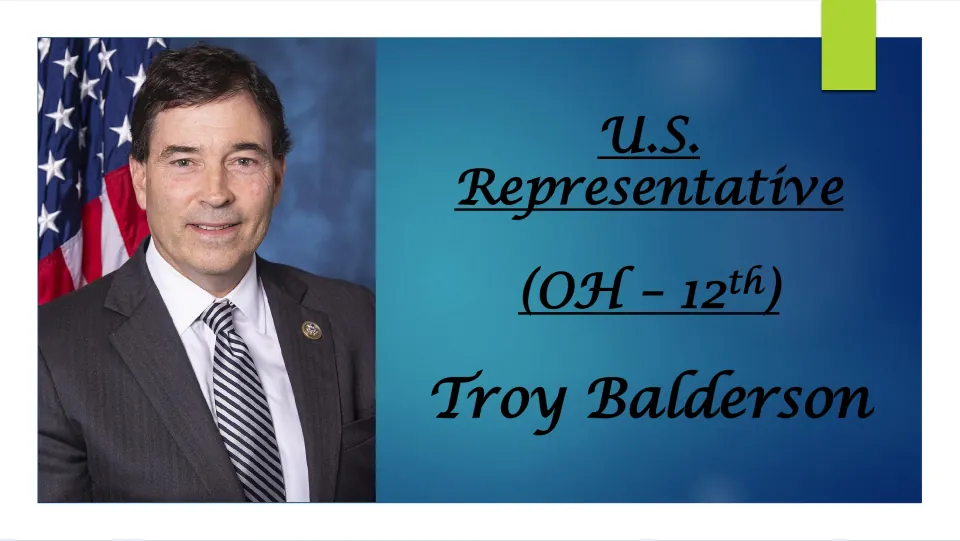 Biography presentation cover identifying Troy Balderson as U.S. representative for Ohio’s 12th district